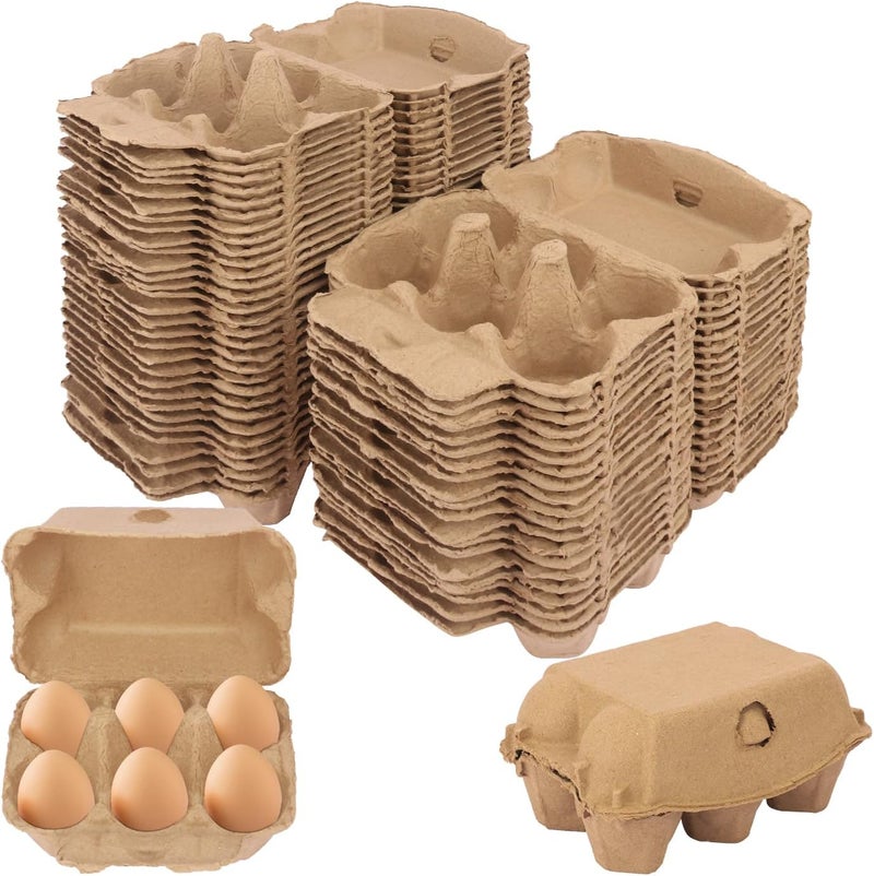 IHDYPPEW 50 Pack Egg Baskets, Half Dozen Egg Cartons, Paper Egg Cartons, Egg Holder Hold 6 Eggs each for Safe Storage, Transport & Display - Ideal for Farm Fresh Eggs, Crafts, (Standard Size) - Image 1
